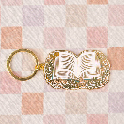 Floral Book Metal Keychain 2x2 in. | Bookish & Reading