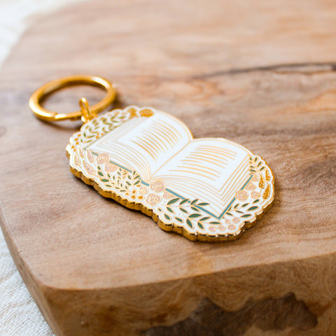 Floral Book Metal Keychain 2x2 in. | Bookish & Reading