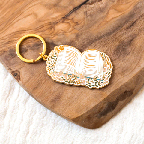 Floral Book Metal Keychain 2x2 in. | Bookish & Reading