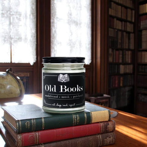 Old Books Scented 9oz Candle Sandalwood + Musk + Patchouli