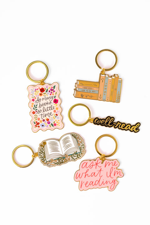 Floral Book Metal Keychain 2x2 in. | Bookish & Reading