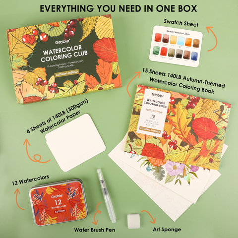 Autumn-Themed Watercolor Coloring Club Box