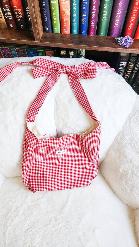 Book Lover Checkered Cotton Tote Bag with Adjustable Strap