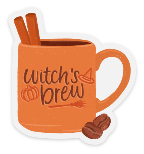 Clear Witch's Brew Coffee Mug Sticker 2.9x2.8in. | Halloween