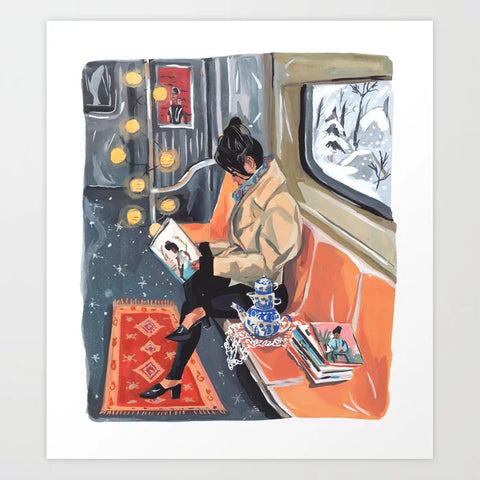 Cozy Winter Train Ride (no mask) Art Print 8" x 9"
