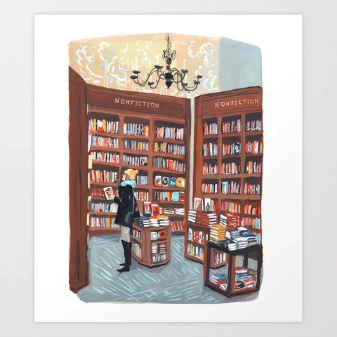 NYC Bookstore Art Print 8" x 9"