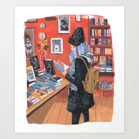 Winter Book Hunt Art Print 8" x 9"